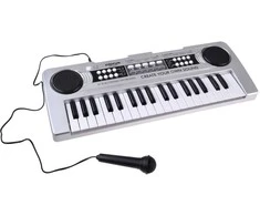 Mini pianinas su mikrofonu vaikams, 37 klavišai, sidabrinis