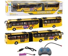 Mokyklinis autobusas su nuotolinio valdymo pultu ir šviesos efektais, 1:32, geltonas