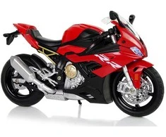 Motociklo modelis BMW S1000RR su garsais ir šviesomis, raudonas