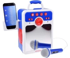 Muzikinis „boombox“ mėlynas garsiakalbis vaikams su mikrofonu