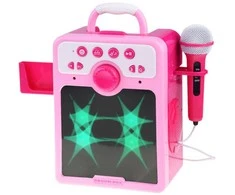 Muzikinis „boombox“ rožinis garsiakalbis vaikams su mikrofonu