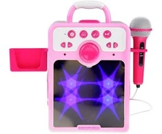 Muzikinis „boombox“ rožinis garsiakalbis vaikams su mikrofonu