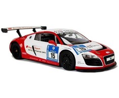 Nuotoliniu būdu valdomas Audi R8 1:14 - automatinės durys, baltai/raudonas