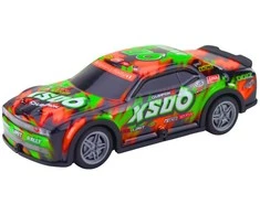 Nuotoliniu būdu valdomas sportinis automobilis su šviečiančiu kėbulu, oranžinis/žalias