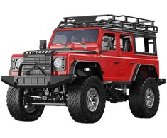 Nuotoliniu būdu valdomas visureigis Land Rover Defender 90, raudonas