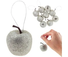 Pakabinami eglutės žaisliukai - obuoliai, 9 vnt., sidabriniai