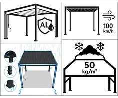 Pavėsinė Pergola DELUXE WALL 3.6x7.2, Baltas (montuojama prie sienos)