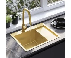 Plieninė virtuvinė plautuvė Rea Fin, Brushed Gold