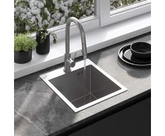 Plieninė virtuvinė plautuvė Rea Leo 40 su maišytuvu, Brushed Nickel