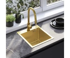 Plieninė virtuvinė plautuvė Rea Leo 40 su maišytuvu, Brushed Gold