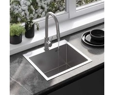 Plieninė virtuvinė plautuvė Rea Leo 50 su maišytuvu, Brushed Nickel