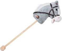Pliušinė žirgo galva ant lazdos Hobby Horse su garsais, pilkas