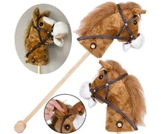 Pliušinė žirgo galva ant lazdos Hobby Horse su garsais, rudas