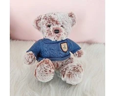 Pliušinis žaislas Meškiukas su mėlynu megztuku, 21 cm