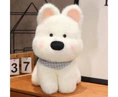 Pliušinis žaislas Šuniukas su skarele, 33 cm, baltas