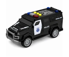 Policijos automobilis su garso ir šviesos efektais, juodas