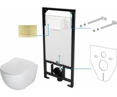 Potinkinis WC komplektas Deante Peonia 6in1, CDER6ZPW, Baltas/Brushed auksinis