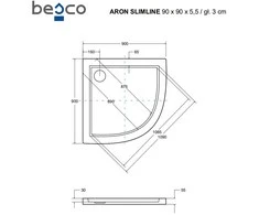 Pusapvalis dušo padėklas Besco Aron SlimLine Stone Effect New, 90 x 90 x 5,5 cm