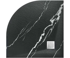Pusapvalis dušo padėklas Besco Vexo Marble Juodas, 90 x 90 cm
