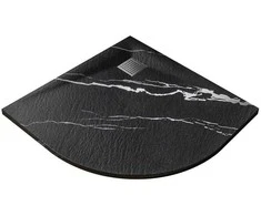 Pusapvalis dušo padėklas Besco Vexo Marble Juodas, 90 x 90 cm