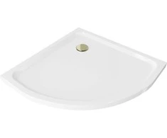 Pusapvalis dušo padėklas Mexen Flat Slim su sifonu, Baltas+Gold, 80 x 80 cm