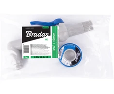 Rinkinys: čiaupas PP 90° 25mm žarnai Bradas