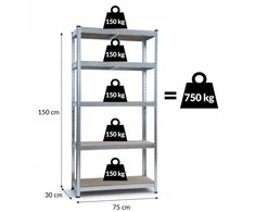 Sandėliavimo lentyna TITAN 5 Juodas, 750 kg, 150x75x30 cm