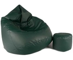 Sėdmaišis su pufu Mega Comfort XXL, dirbtinė oda, tamsiai žalias
