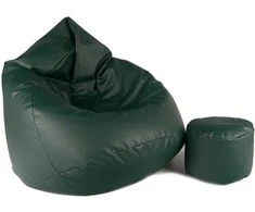 Sėdmaišis su pufu Mega Comfort XXL, dirbtinė oda, tamsiai žalias