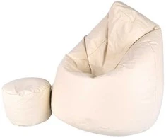 Sėdmaišis su pufu Mega Comfort XXL, dirbtinė oda, kreminis