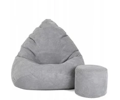 Sėdmaišis su pufu Mega Dot Velour L, 80x105 cm, šviesiai pilkas