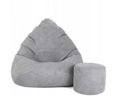Sėdmaišis su pufu Mega Dot Velour L, 80x105 cm, šviesiai pilkas