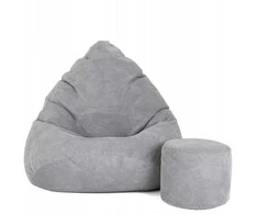 Sėdmaišis su pufu Mega Dot Velour M, 75x95 cm, šviesiai pilkas