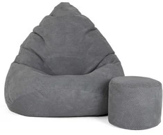 Sėdmaišis su pufu Mega Dot Velour XL, 90x120 cm, tamsiai pilkas