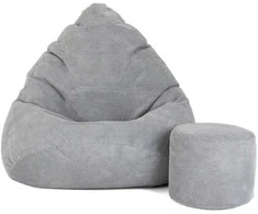 Sėdmaišis su pufu Mega Dot Velour XL, 90x120 cm, šviesiai pilkas