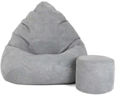 Sėdmaišis su pufu Mega Dot Velour XL, 90x120 cm, šviesiai pilkas