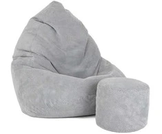 Sėdmaišis su pufu Mega Dot Velour XL, 90x120 cm, šviesiai pilkas