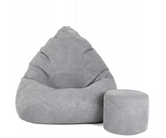 Sėdmaišis su pufu Mega Dot Velour XXL, 100x130 cm, šviesiai pilkas