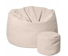 Sėdmaišis su pufu Mega Dot Velour XXL, 100x130 cm, šviesios smėlio spalvos