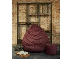 Sėdmaišis su pufu Mega Premium Cloud Velour XXL, 100x130 cm, bordinis