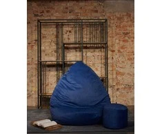 Sėdmaišis su pufu Mega Premium Cloud Velour XL, 90x120 cm, jūros mėlynas
