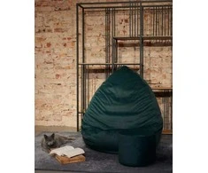 Sėdmaišis su pufu Mega Premium Cloud Velour XXL, 100x130 cm, tamsiai žalias