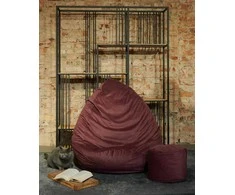 Sėdmaišis su pufu Mega Premium Cloud Velour XXL, 100x130 cm, bordinis