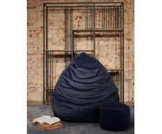 Sėdmaišis su pufu Mega Premium Cloud Velour XXL, 100x130 cm, juodas
