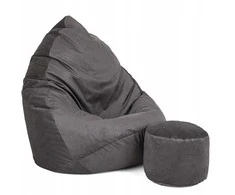 Sėdmaišis su pufu Mega Premium Terra Velour XL, 90x120 cm, grafito