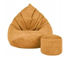 Sėdmaišis su pufu Mega Premium Terra Velour XL, 90x120 cm, medaus spalvos