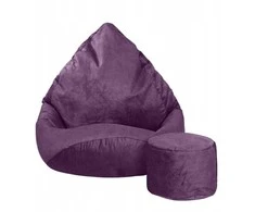 Sėdmaišis su pufu Mega Premium Terra Velour XXL, 100x130 cm, tamsios slyvų spalvos