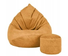 Sėdmaišis su pufu Mega Premium Terra Velour XXL, 100x130 cm, medaus spalvos