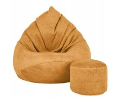 Sėdmaišis su pufu Mega Premium Terra Velour XL, 90x120 cm, medaus spalvos