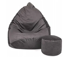 Sėdmaišis su pufu Mega Premium Terra Velour XL, 90x120 cm, grafito